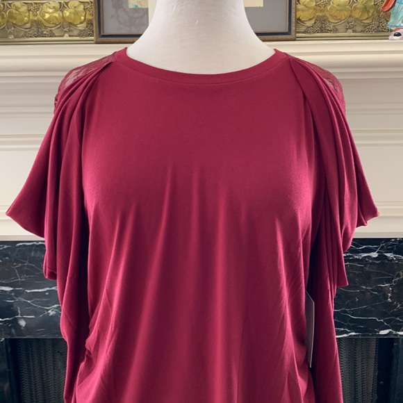 NWT Burgundy top with lace and draped shoulders - Picture 2 of 8